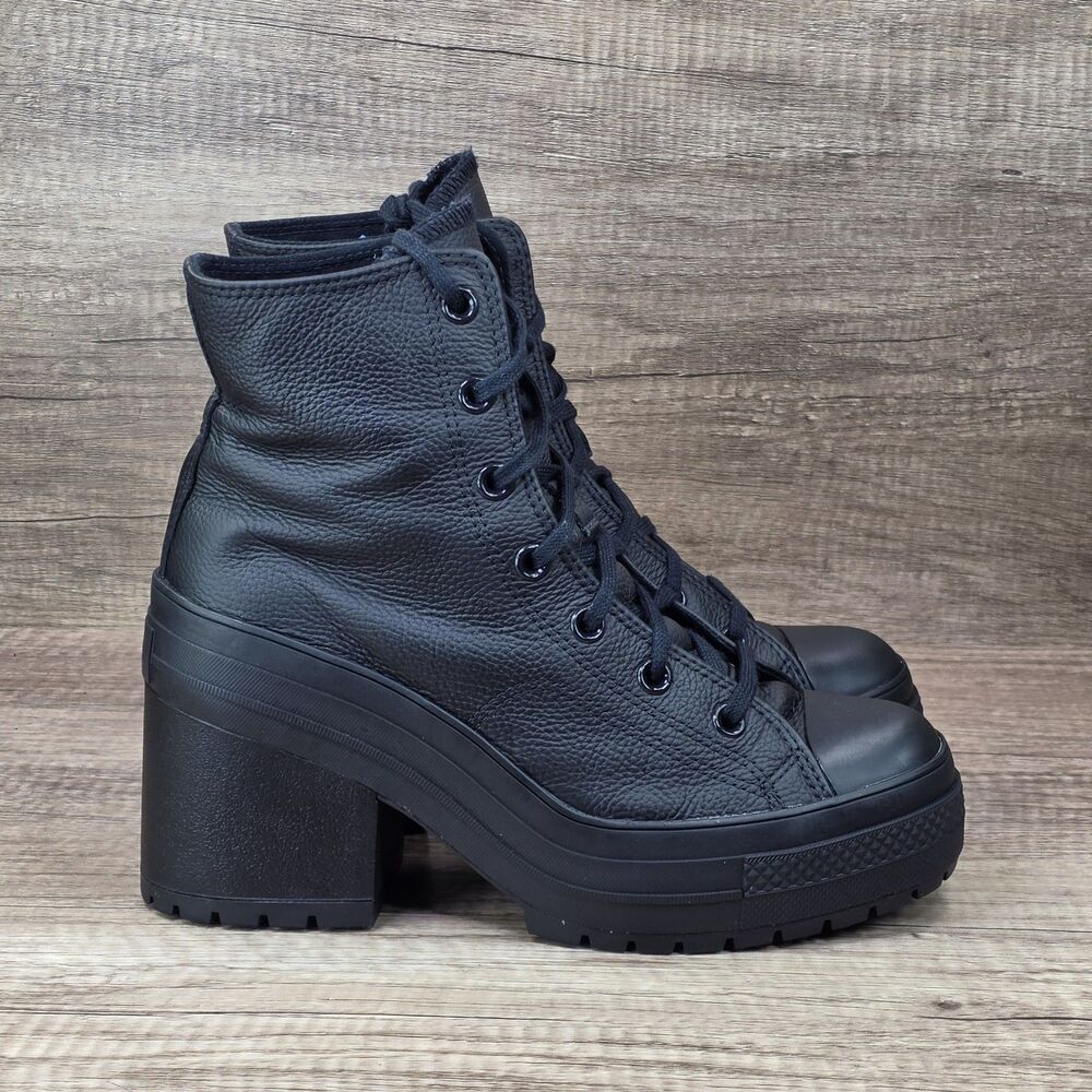 Converse Chuck 70 De Luxe Heel Hi Women's Size 9.5 Black Leather Boots A06145C